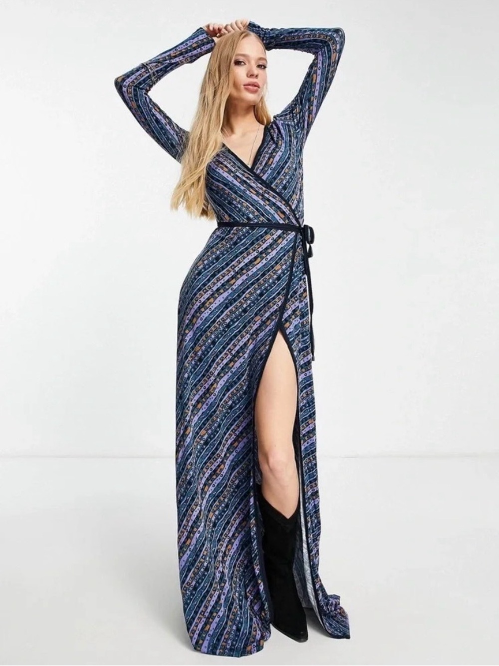 Free People Phoebe wrap maxi dress in dark combo- L nwt